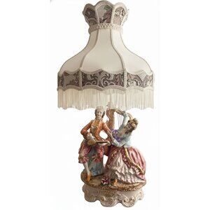 Capodimonte Victorian-Style Porcelain Lamp With Romantic Musicians Ornate Shade